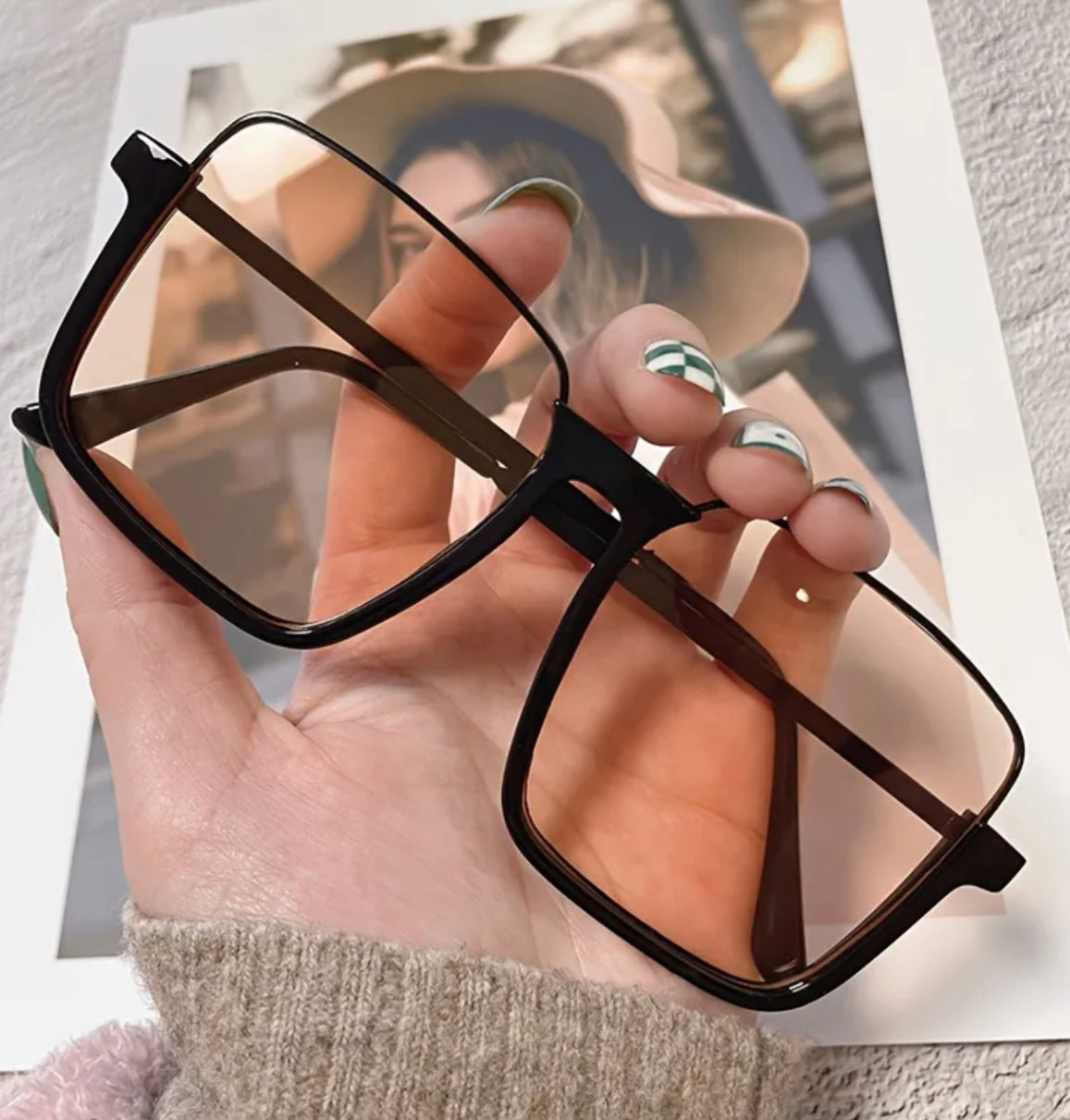 Retro Half-rim Sunglasses, Retro Large Lens Stylish UV Protection Outdoor Sunglasses, Women's Sunglasses