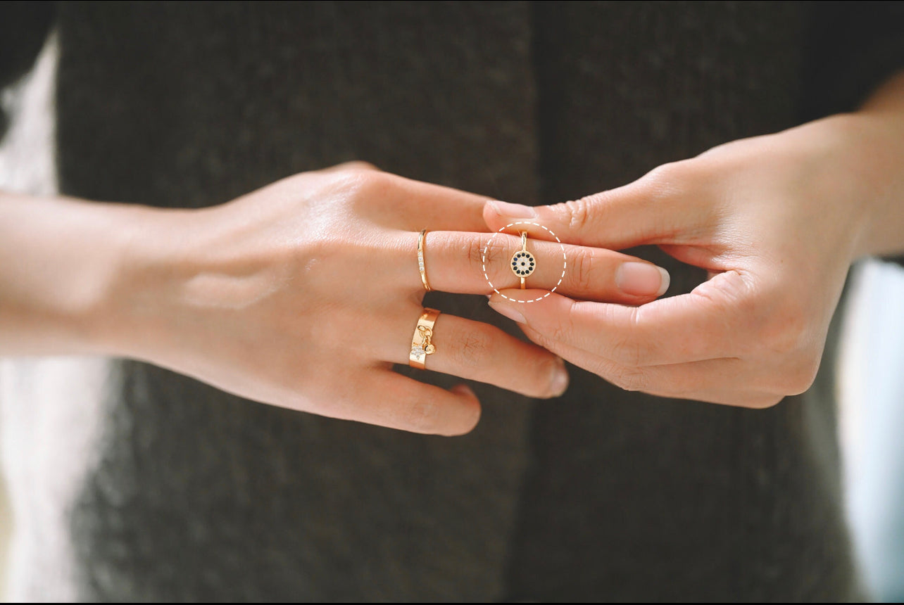 Gold Evil Eye Ring, CZ Round Ring, Dainty Stackable Ring,