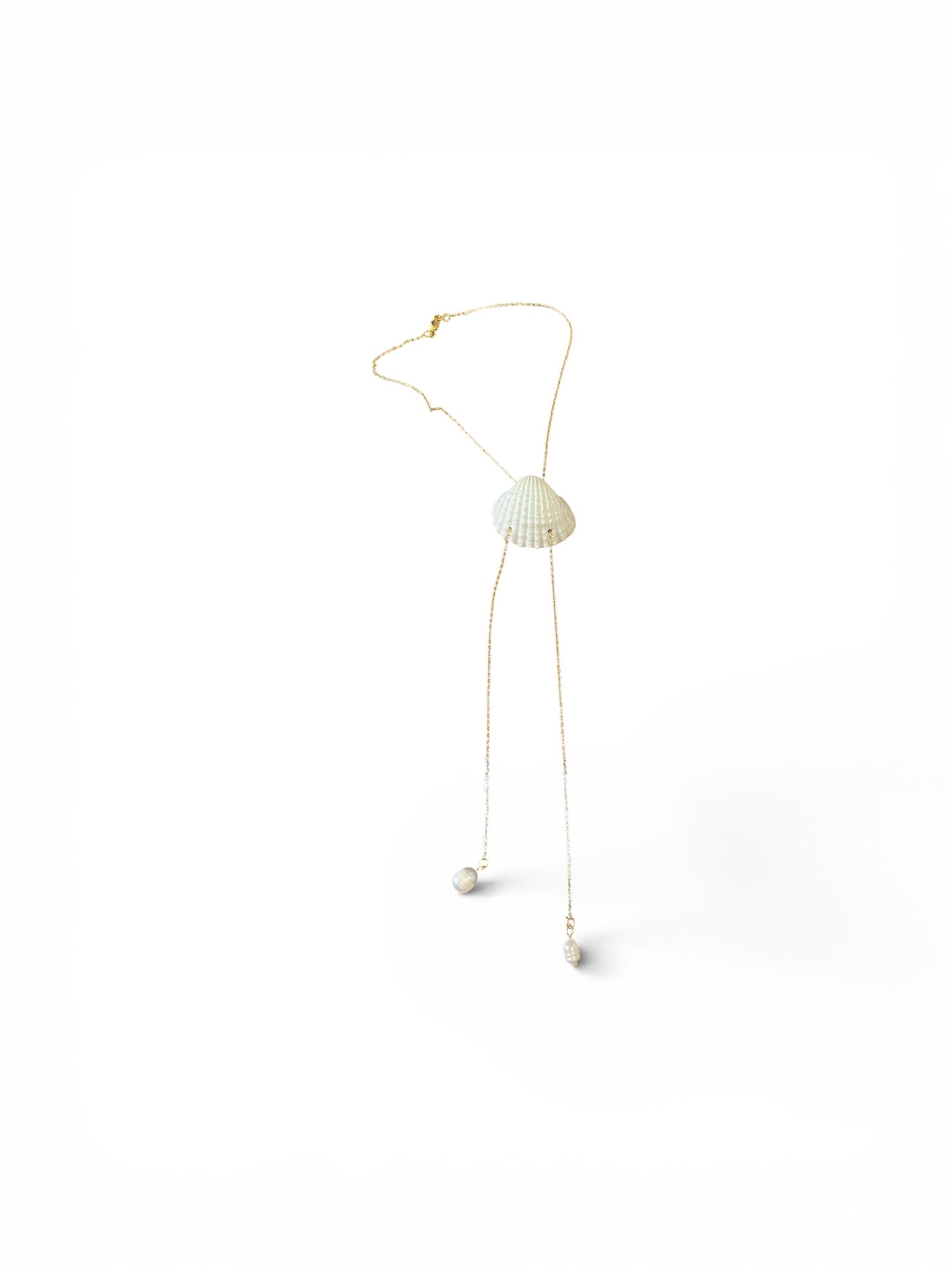 Tidefall Bolo Necklace – Adjustable Shell Necklace with Pearl Detail (23”)