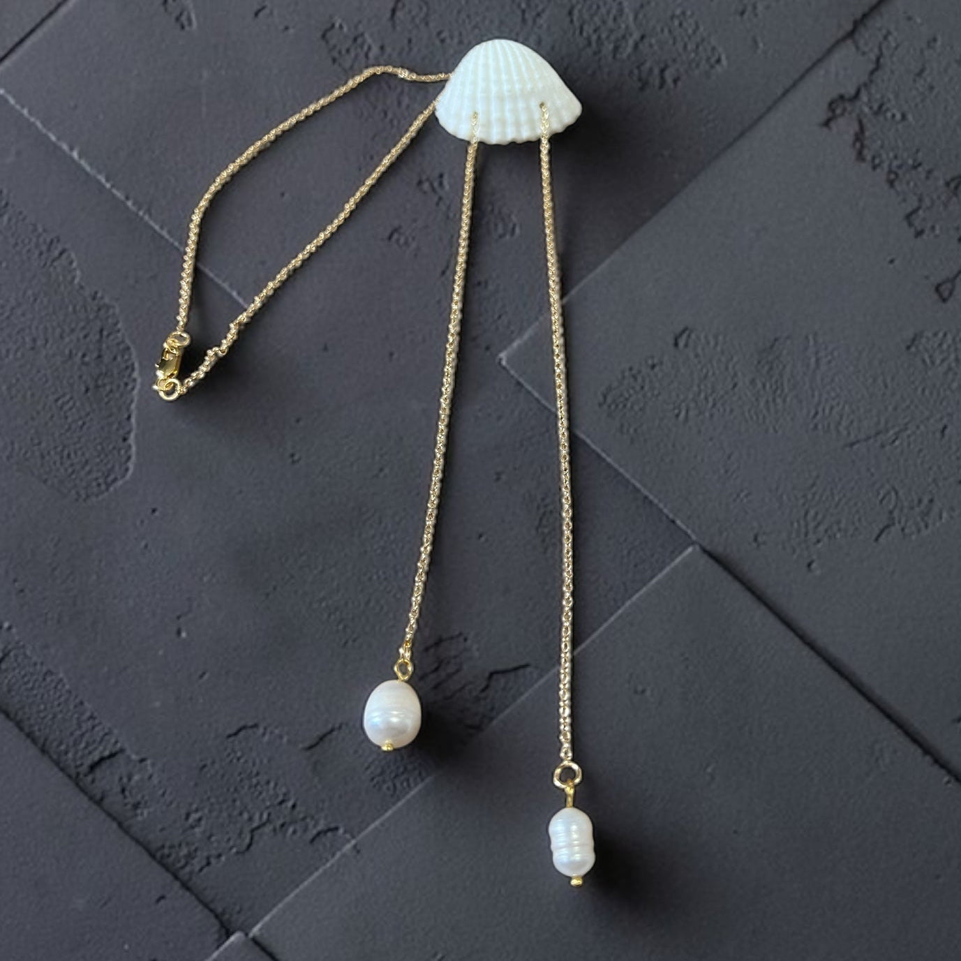 Tidefall Bolo Necklace – Adjustable Shell Necklace with Pearl Detail (23”)