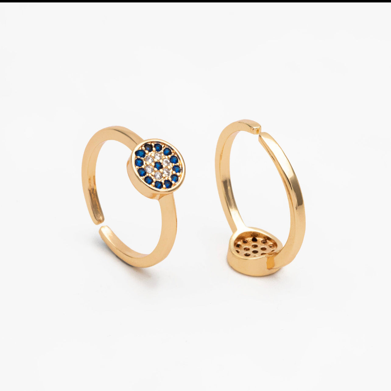 Gold Evil Eye Ring, CZ Round Ring, Dainty Stackable Ring,